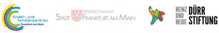 Logos von Kinder- und Familienzentren, Stadt Frankfurt am Main, Early Excellence, Heinz und Heide Dürr Stiftung.